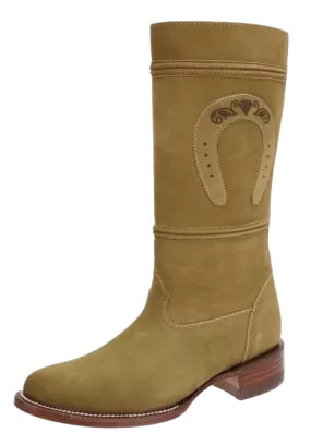 Women's Plain Olive Green Nobuck with Horseshoe Escaramuza Boot