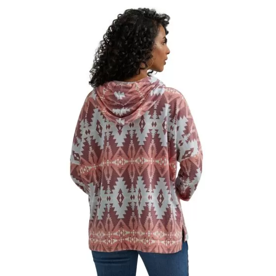 Women's Wrangler Retro Americana Blue Aztec Printed Pullover Hoodie