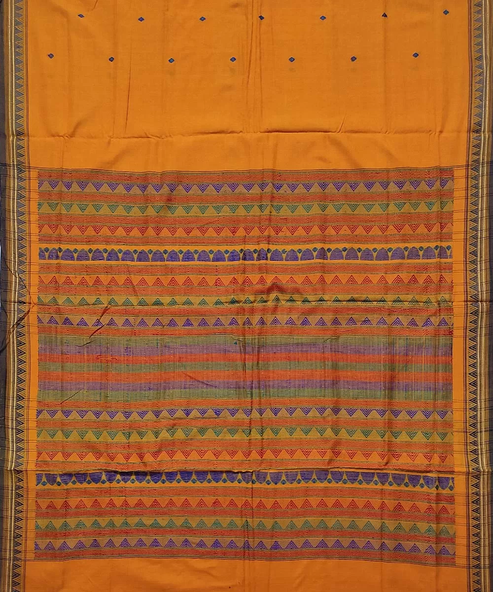 Yellow black cotton handloom dongoria saree