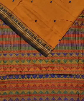 Yellow black cotton handloom dongoria saree