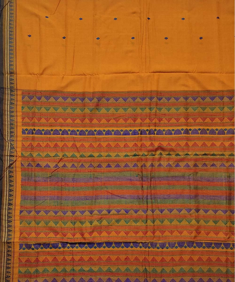 Yellow black cotton handloom dongoria saree